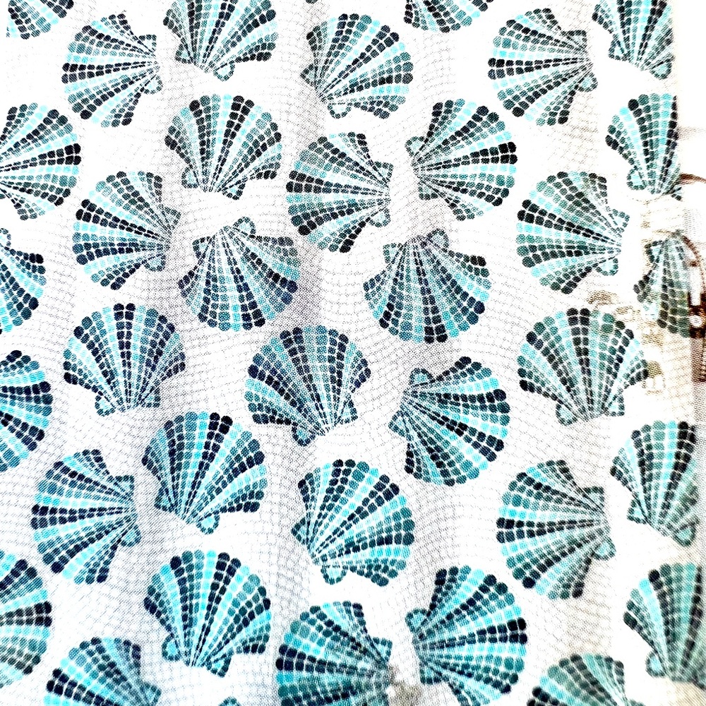 Blue Mosaic Tile Scallop Seashells Peva Shower Curtain Beach Nautical Coastal